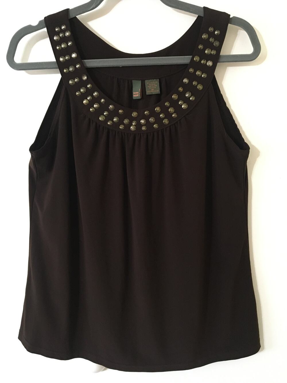 Sere Nade New York Medium Tank Top Brown W Metal Embellishments Sewn on Collar
